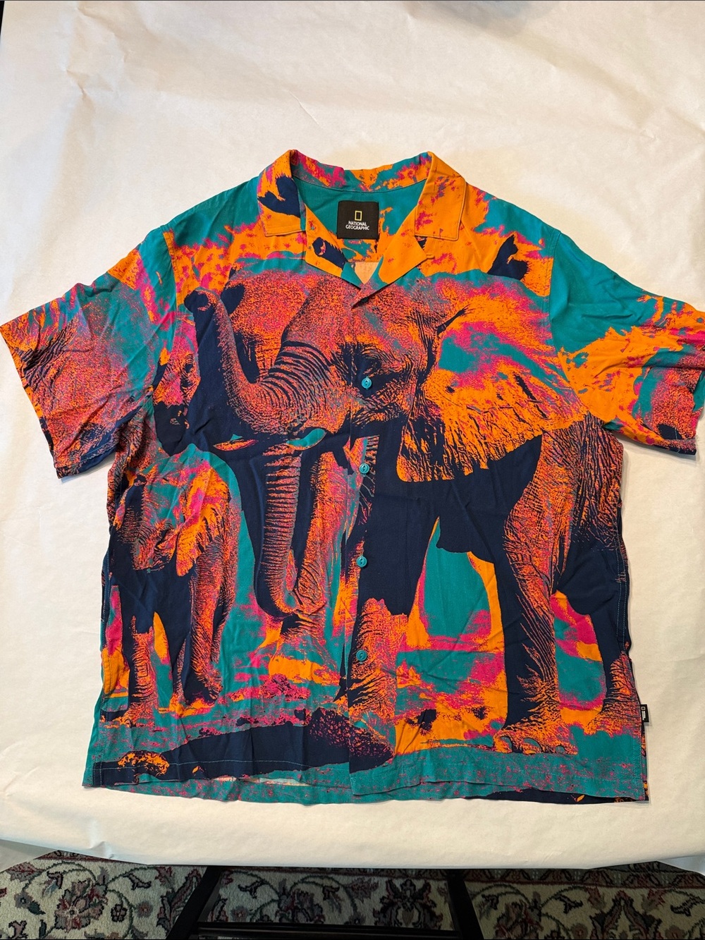 National Geographic Colorful Abstract Graphic Tee in Teal, Orange & Pink